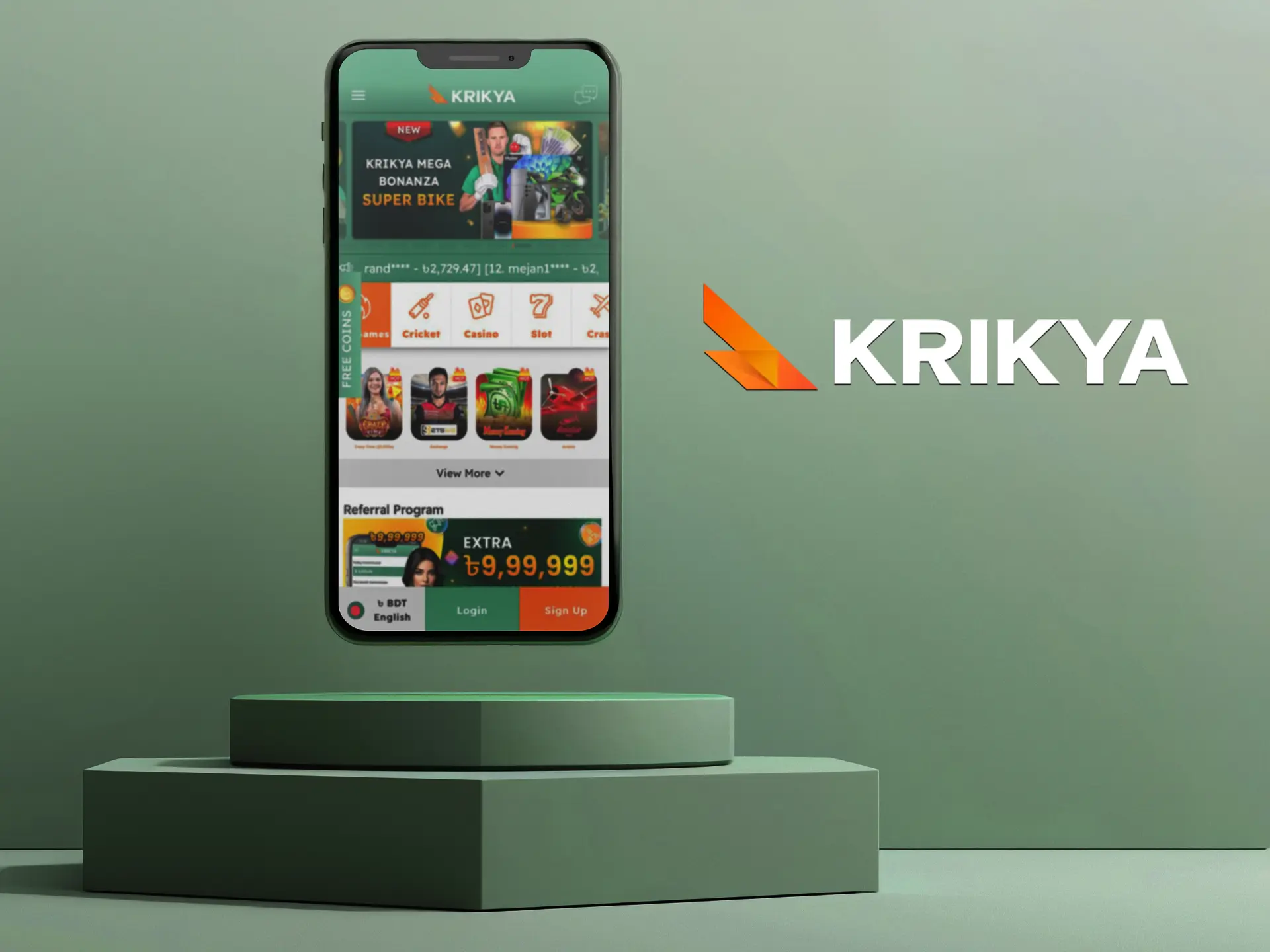 The Krikya app allows you to bet and play slots from anywhere.