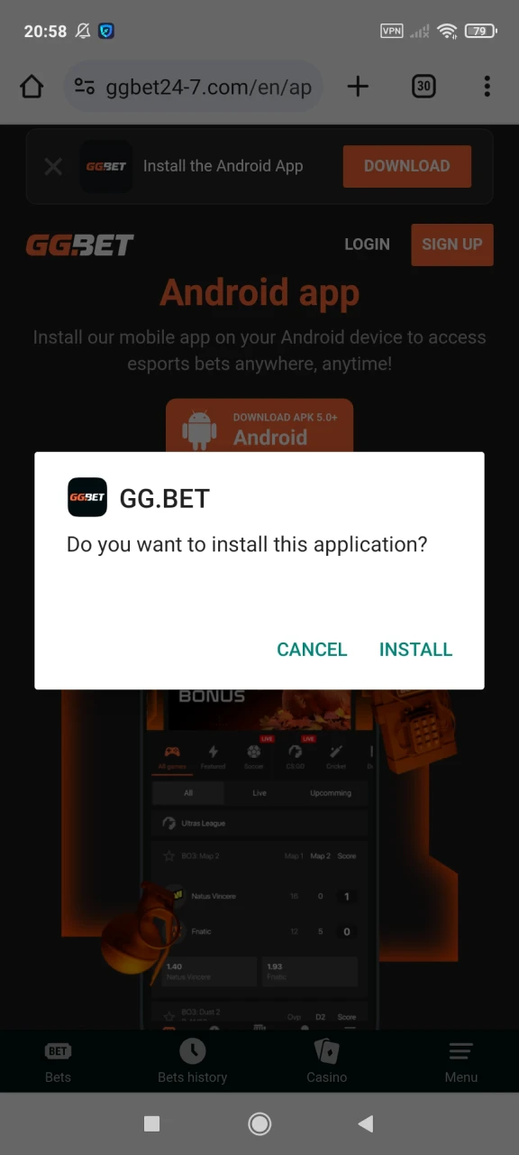 Install the GGbet app for Android.