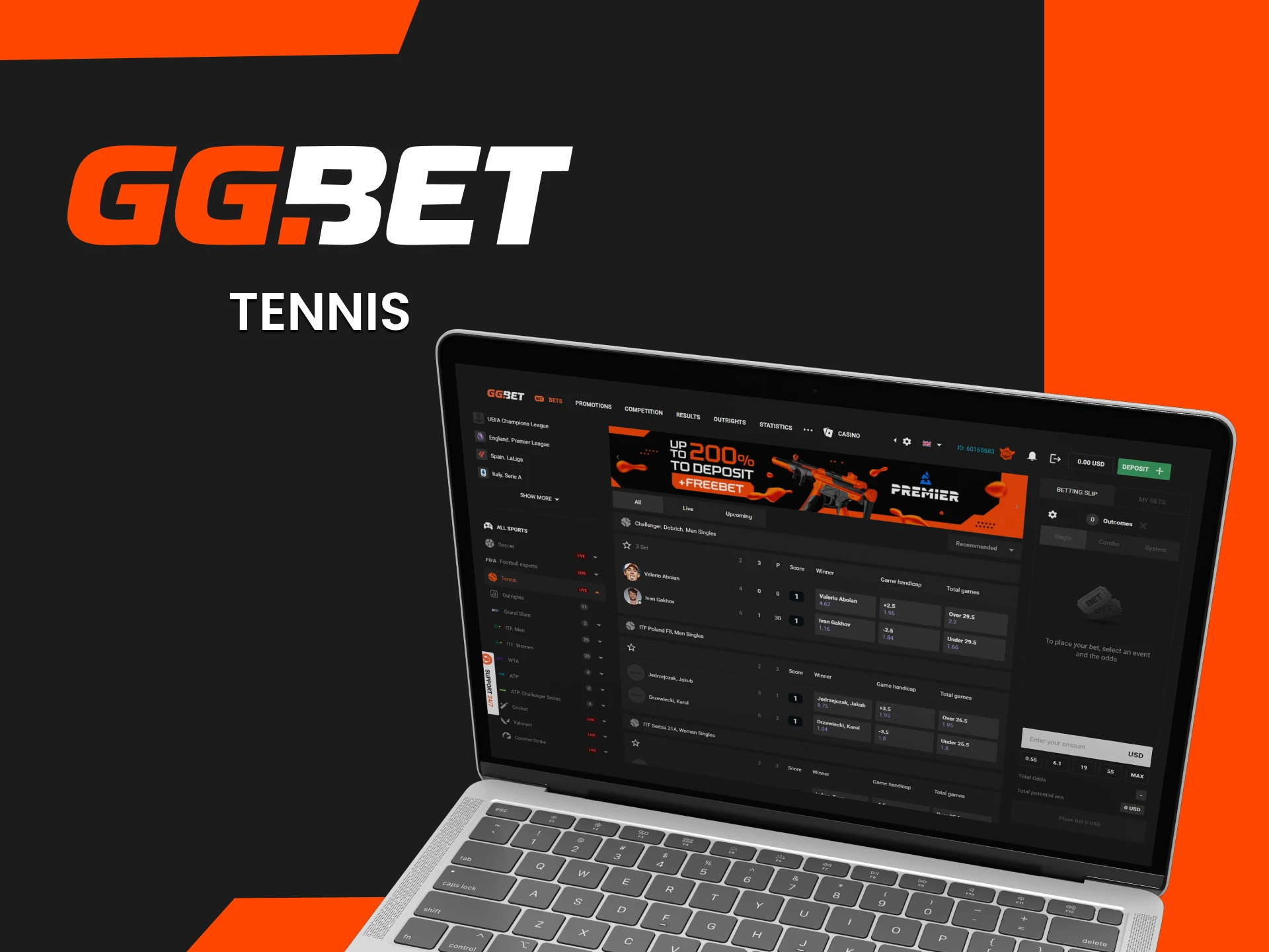 Place bets on tennis with GGbet.